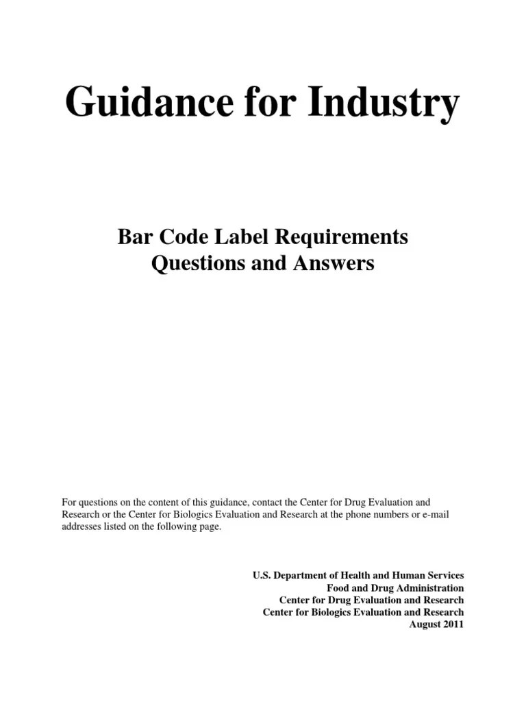 Guidance For Industry Bar Code Label Requirements Questions and Answers PDF Prescription
