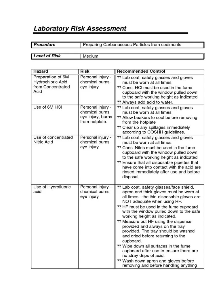 Laboratory Risk Assessment PDF Hydrochloric Acid Centrifuge