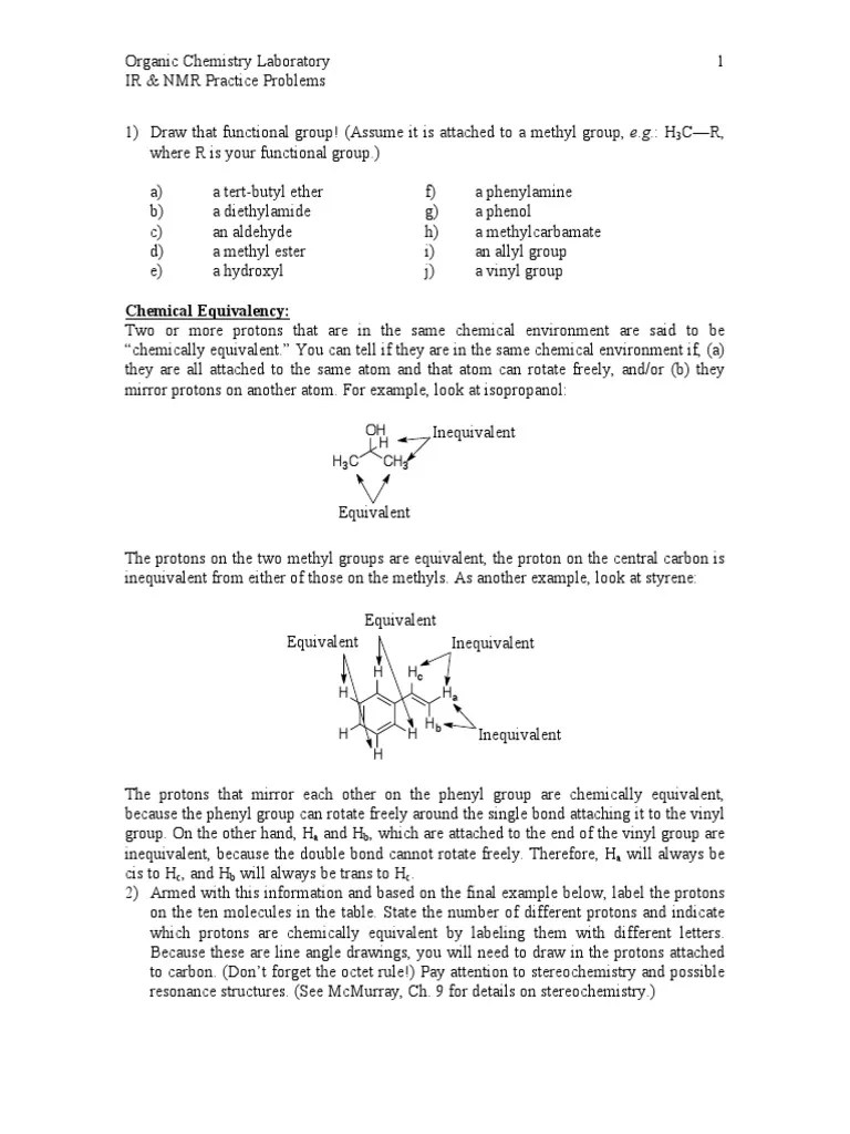1 IR NMR Practice Problemset PDF Nuclear Resonance Spectroscopy Infrared Spectroscopy
