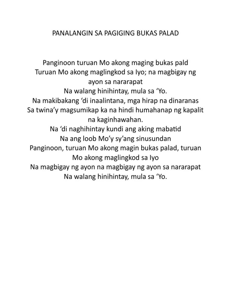 Panalangin Sa Pagiging Bukas Palad PDF