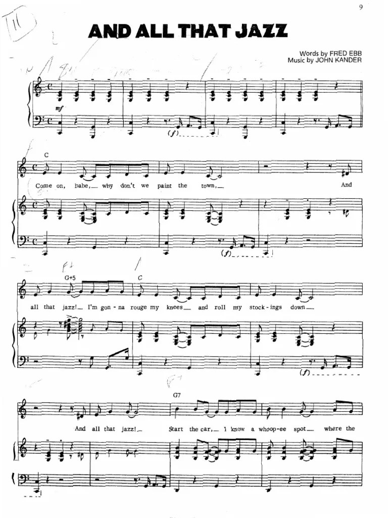 All That Jazz Original Sheet Music American Musicians