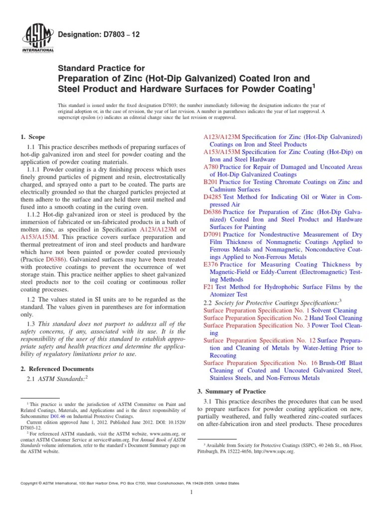 ASTM D780312 Standard Practice for Preparation of Zinc (HotDip
