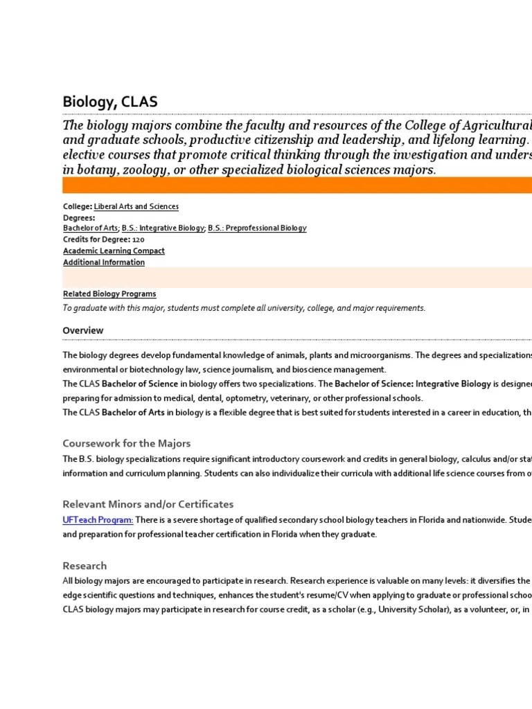 Course Descriptions Biology BS UF Bachelor Of Science Earth &amp; Life