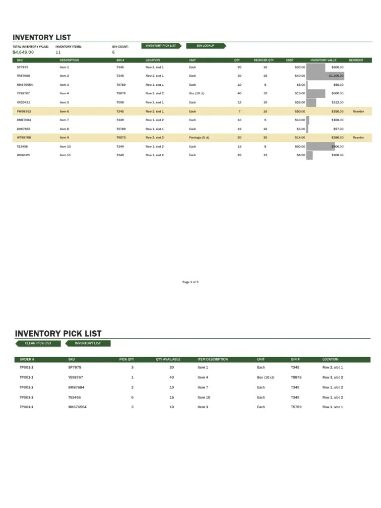 Inventory Pick List Bin Lookup PDF Inventory Logistics