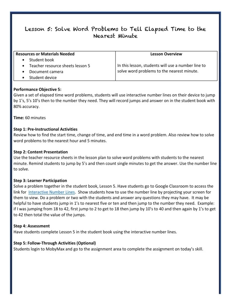 Lesson 5 Solve Word Problems To Tell Elapsed Time To The Nearest