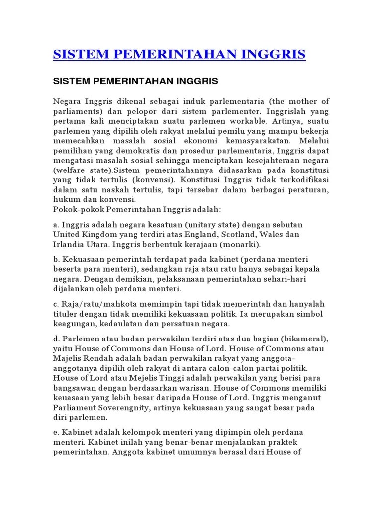 Sistem Pemerintahan Inggris
