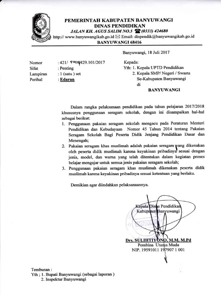 Surat Edaran Penggunaan Seragam Sekolah | PDF