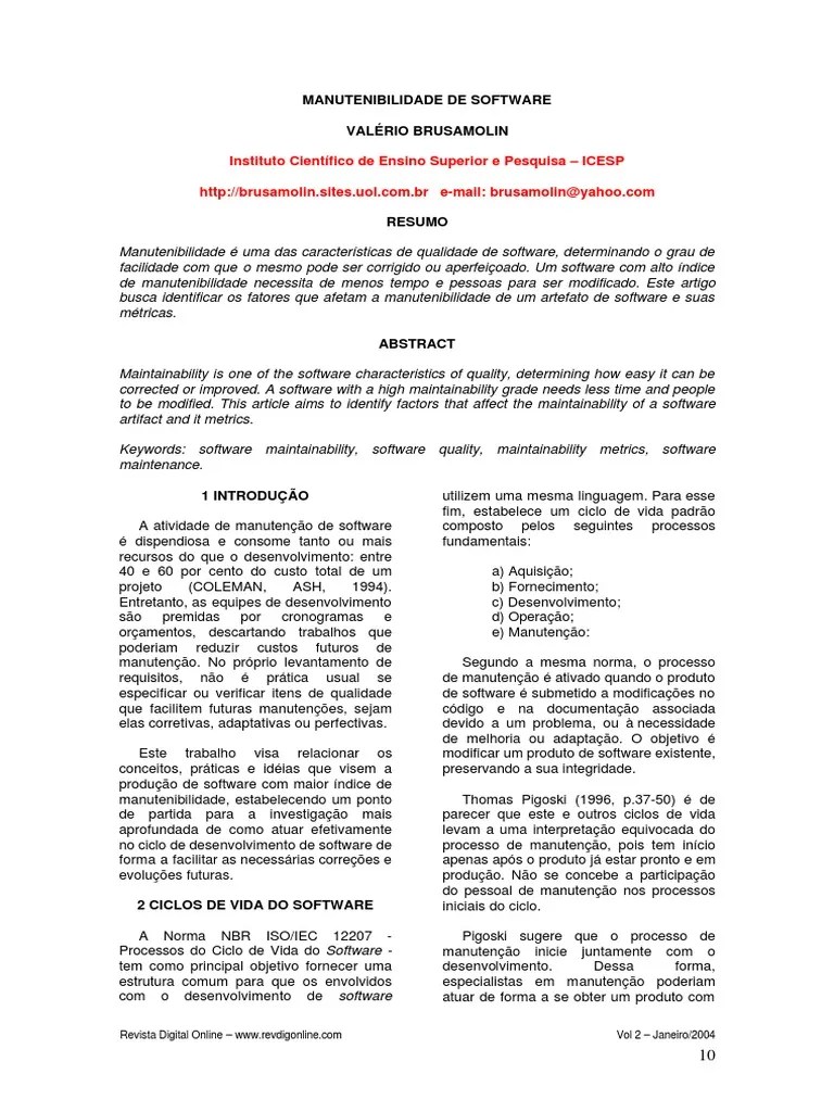 Manutenibilidade de Software Teoria da Complexidade Computacional