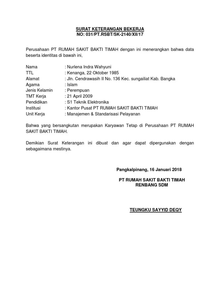 Yang bertanda tangan dibawah ini : contoh Surat Keterangan Bekerja