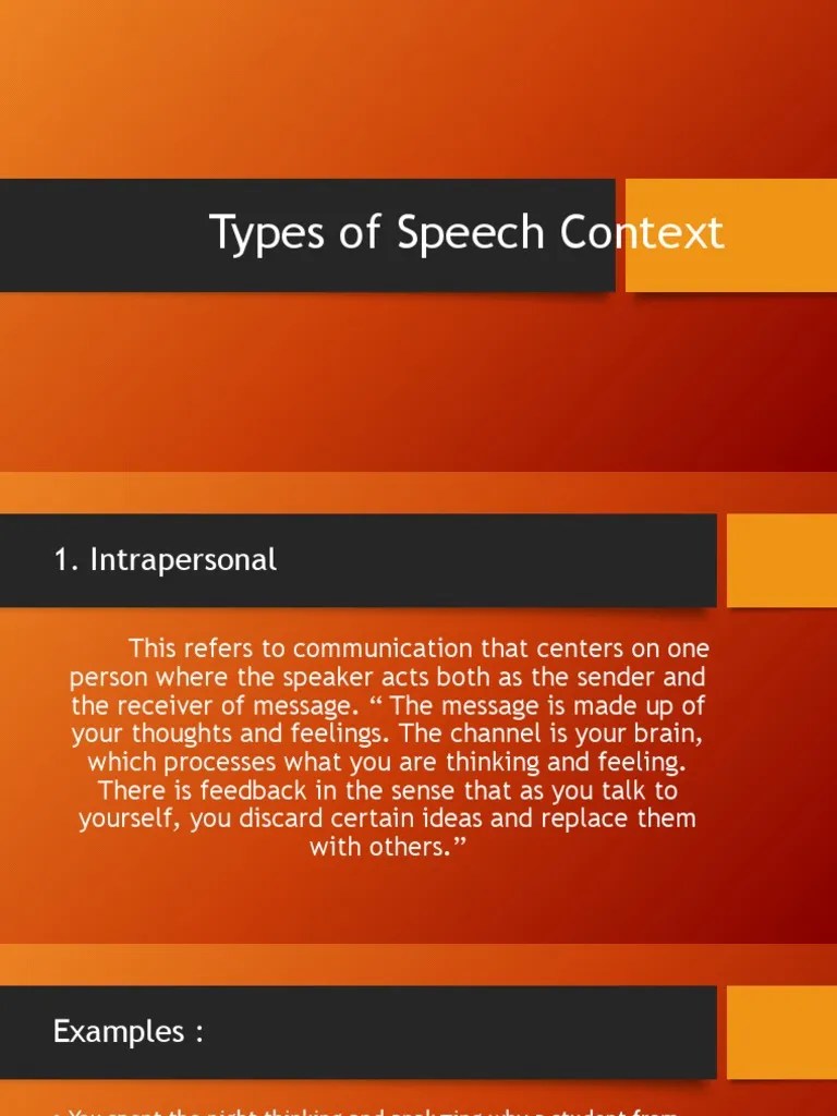 Types of Speech Context Interpersonal Communication Communication