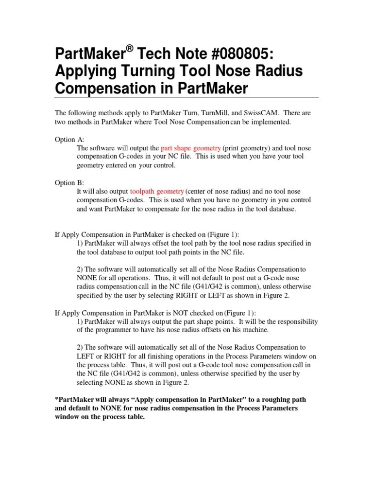 Turning Tool Nose Radius Compensation PDF Computer File Software
