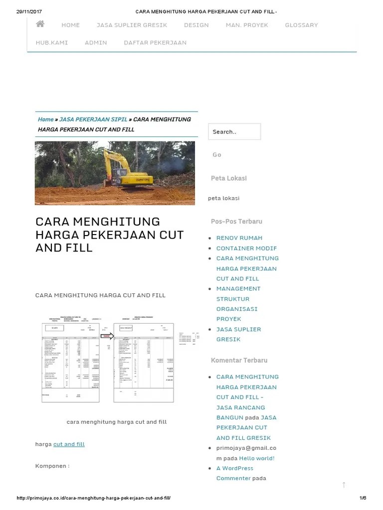 Cara Menghitung Harga Pekerjaan Cut and Fill