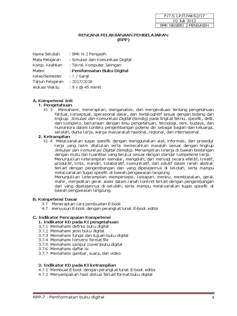 RPP Simulasi dan Komunikasi Digital Buku Digital