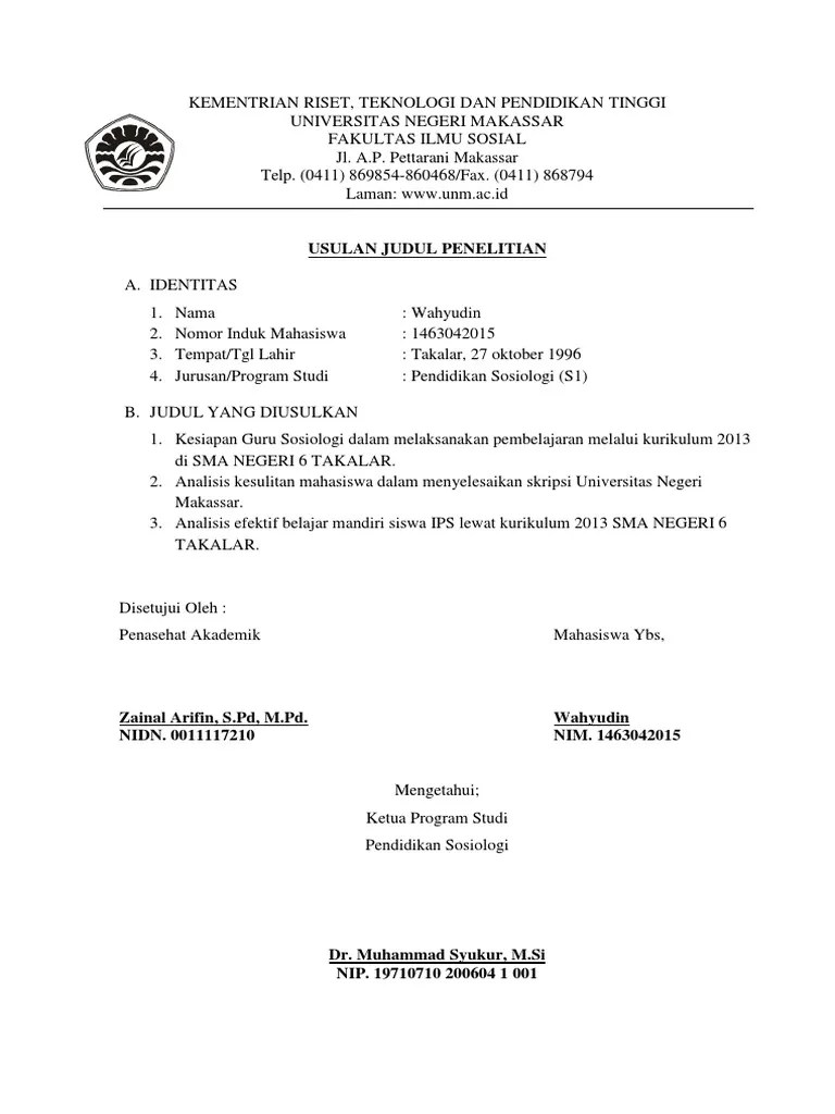 Format Pengajuan Judul Skripsi Ide Judul Skripsi Universitas
