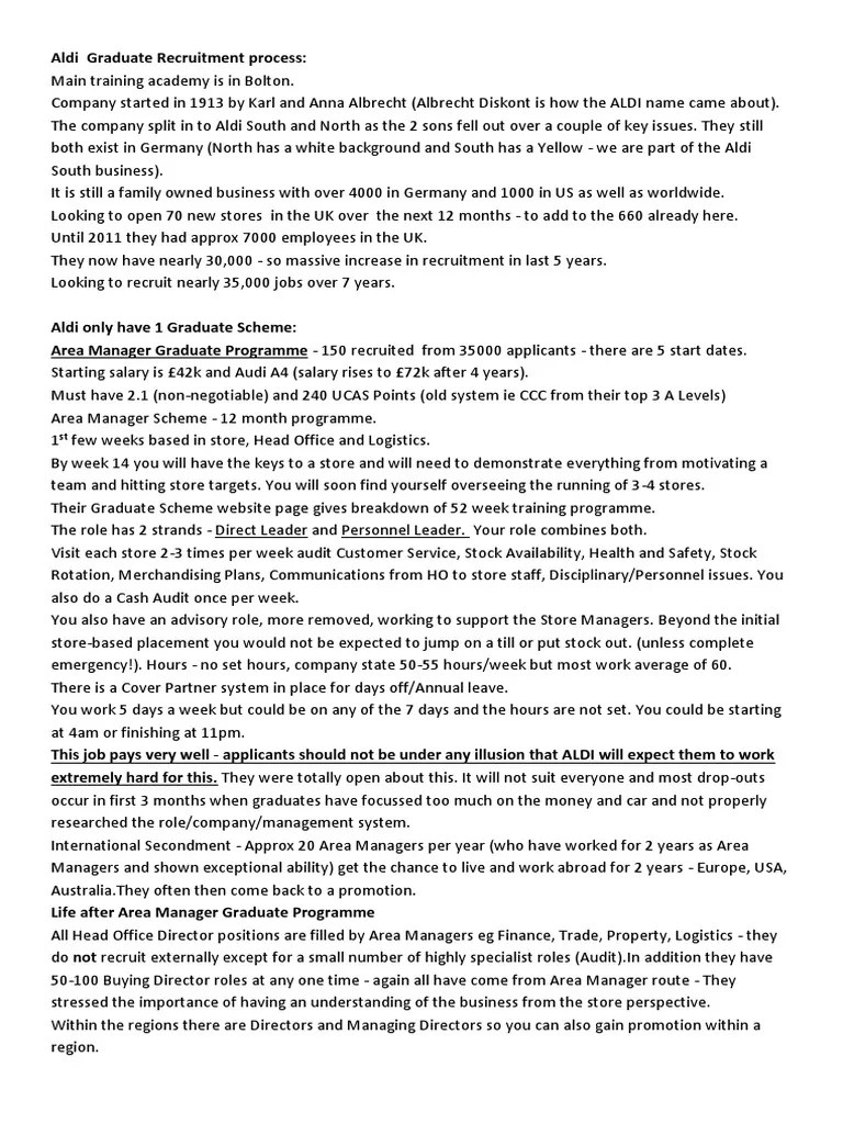 Aldi Graduate Recruitment Process PDF Employment Economies
