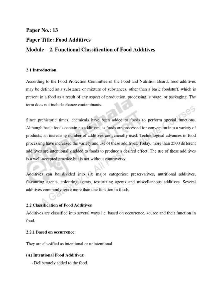 Functional Classification of Food Additives PDF Emulsion Foods