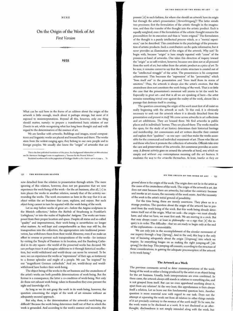 Origin of The Work of Art PDF Aesthetics Cognitive Science