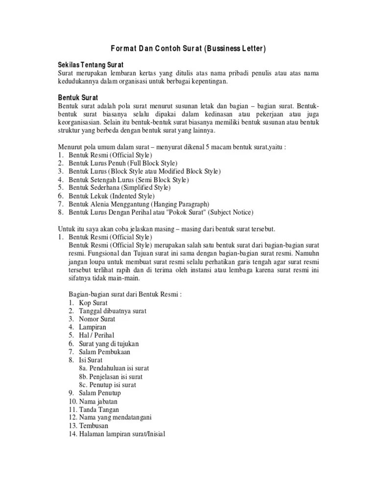 Microsoft Word - Tugas Softskill Bhs. Inggris 2 - Format Contoh Surat  Bussiness Letter | PDF