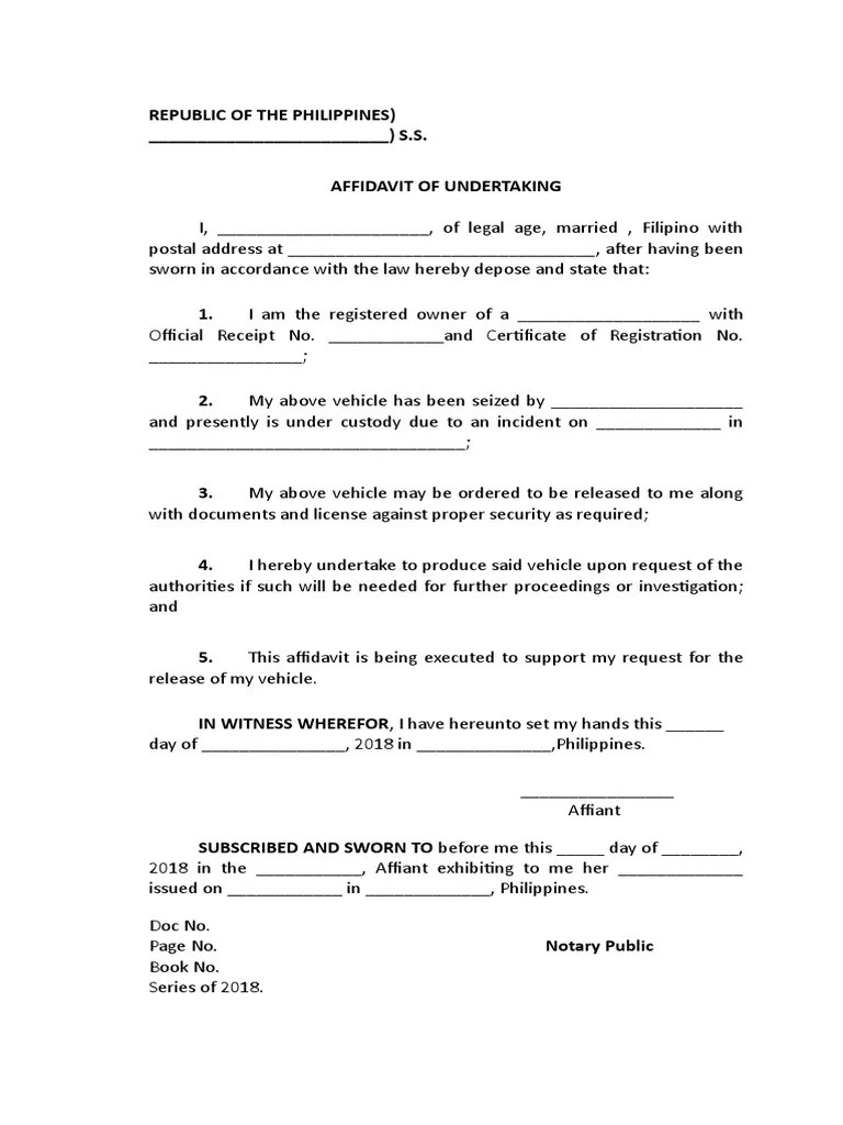 Affidavit of Undertaking Affidavit Document Free 30day Trial