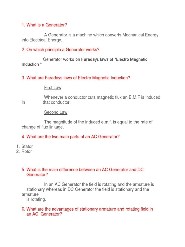 Generator Interview Questions Electric Motor Induction