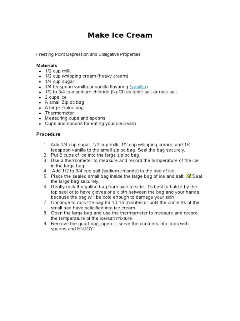 Make Ice Cream PDF Sodium Chloride Ice