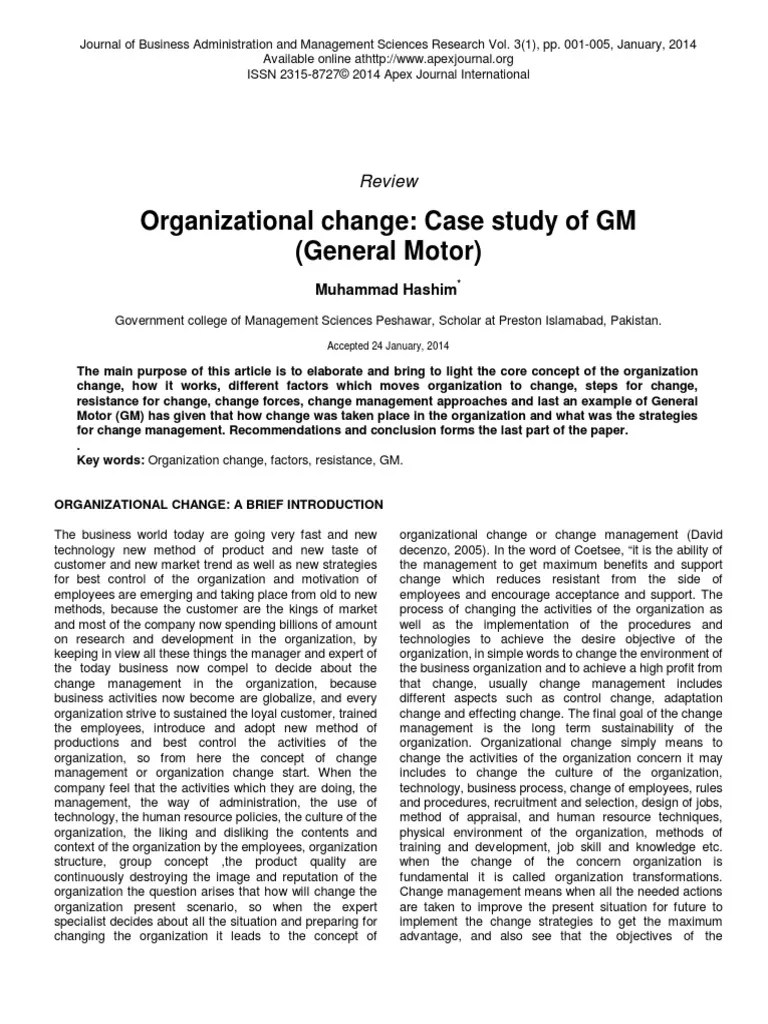 Organizational Change Case Study of GM (General Motor) Review PDF