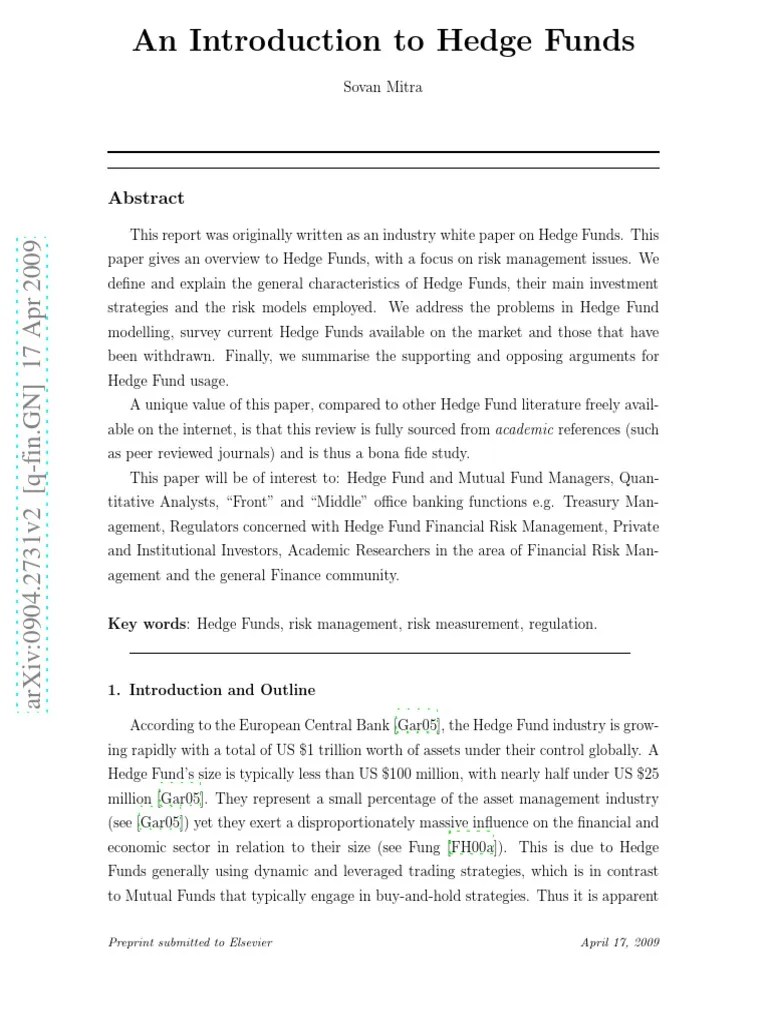 An Introduction To Hedge Funds Preprint Submitted To Elsevier April 17