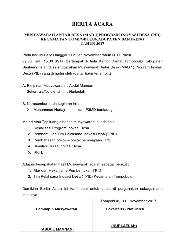 Berita Acara, Daftar Hadir, Notulensi | PDF