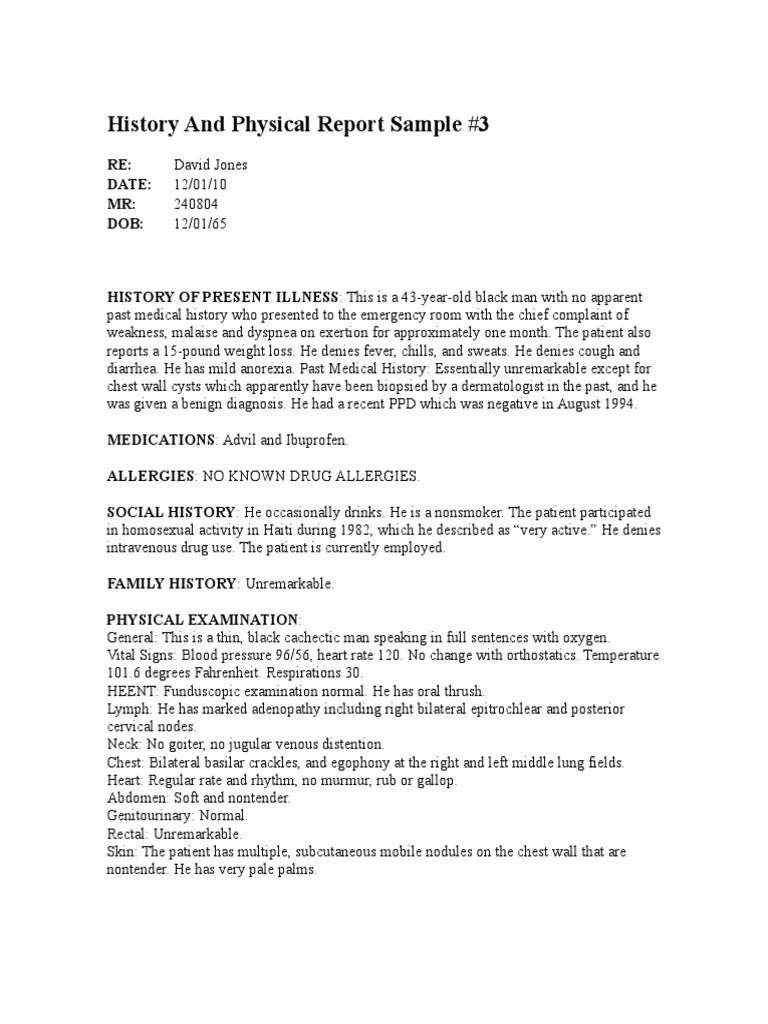 History and Physical Report Sample Pneumonia Heart