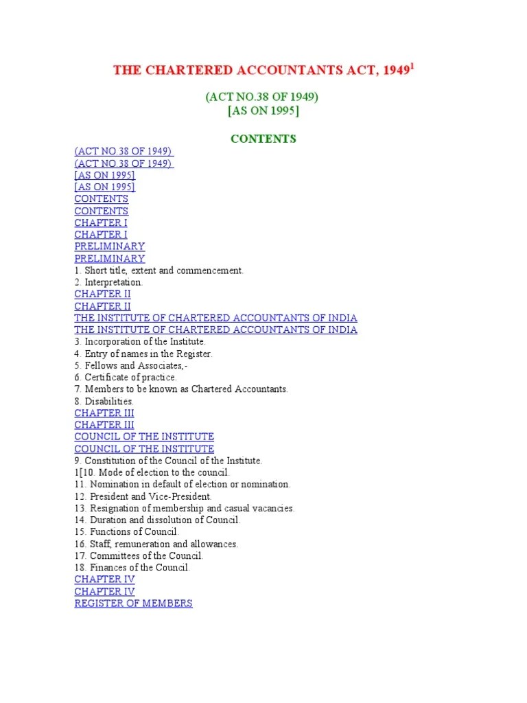 The Chartered Accountants Act, 1949 (ACT NO.38 OF 1949) (AS ON 1995