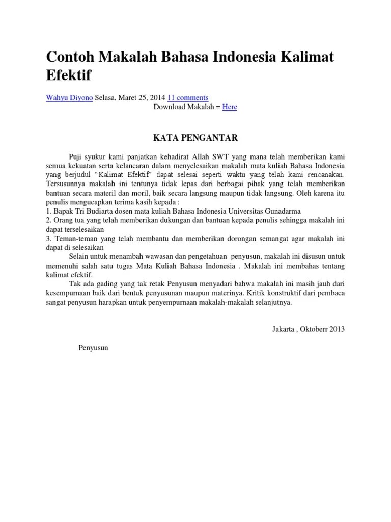 Contoh Makalah Bahasa Indonesia Kalimat Efektif | PDF