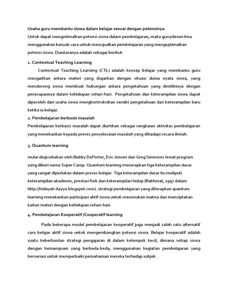 Usaha Guru Membantu Siswa Dalam Belajar Sesuai Dengan Potensinya