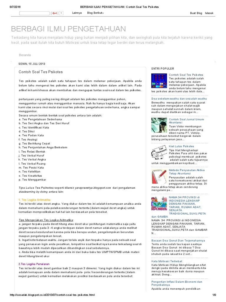 Contoh Soal Tes Akuntansi Untuk Calon Karyawan Contoh