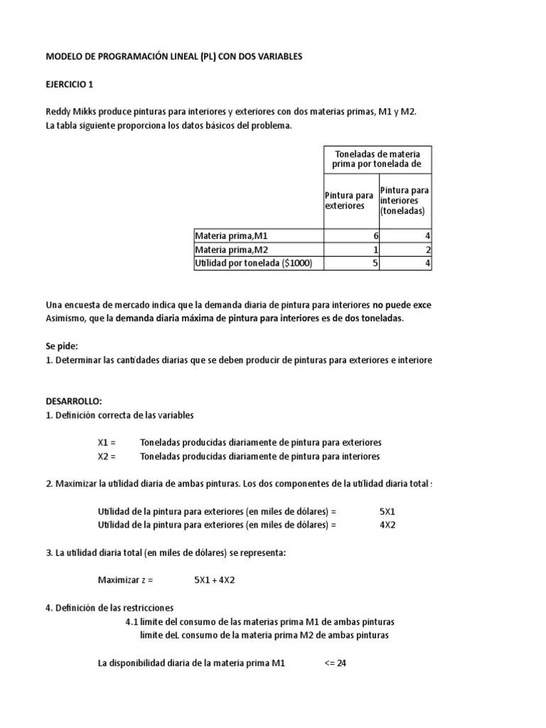 Modelo De Programación Lineal (Pl) Con Dos Variables