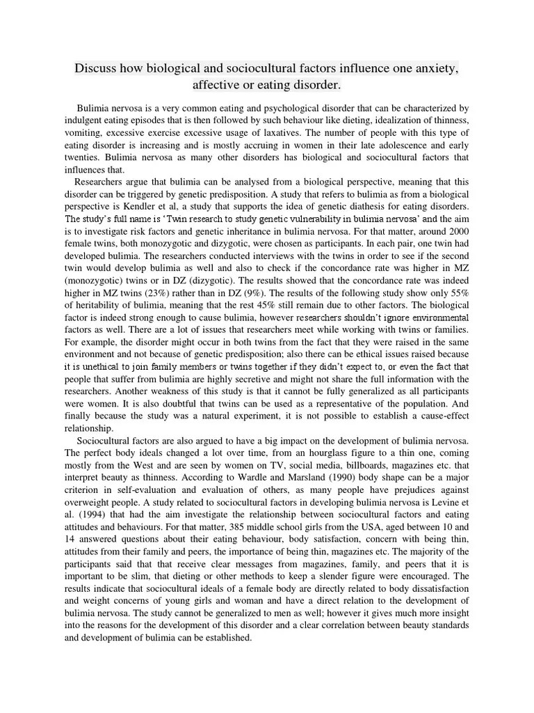 HL Psychology Abnormal Psychology Paper 2 Bulimia Nervosa Eating