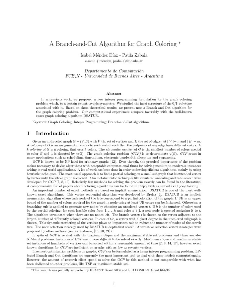 A BranchandCut Algorithm For Graph Coloring PDF Linear
