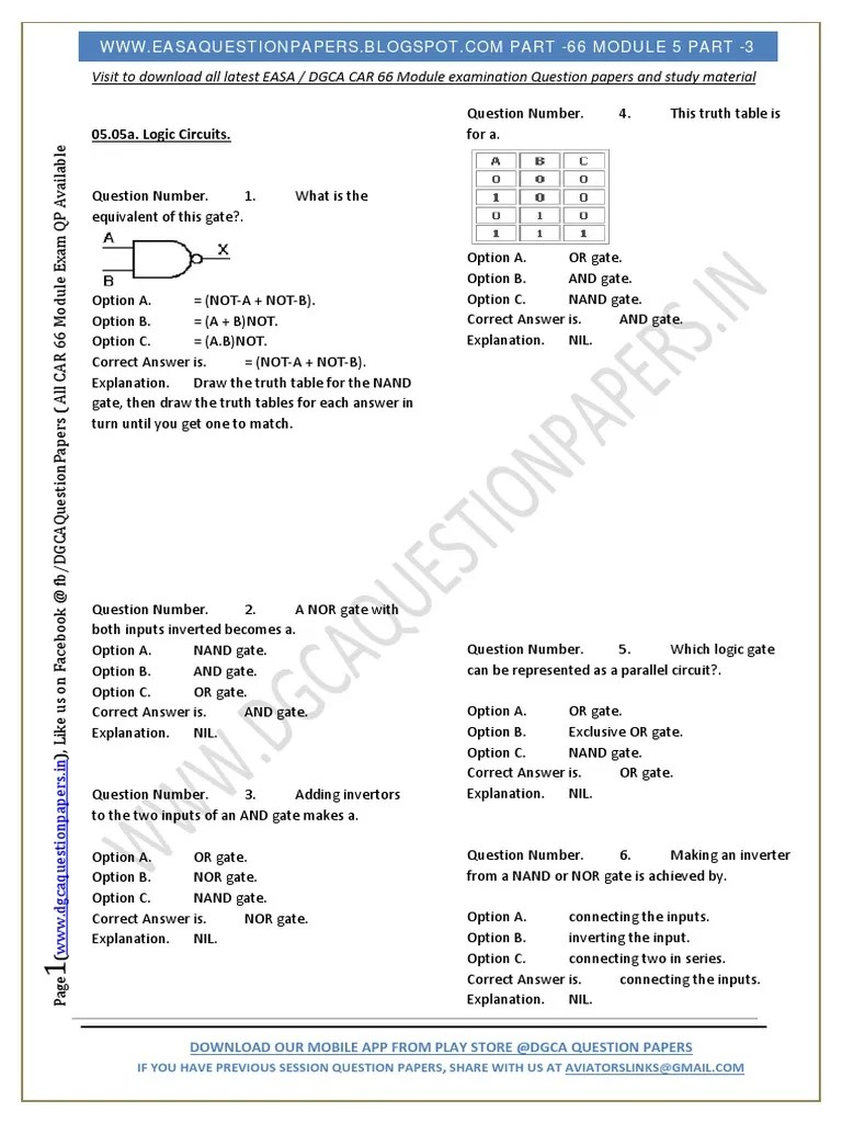EASA Part66 Exam Questions of Module 05 Avionics Part III Logic Gate Computer Data Storage