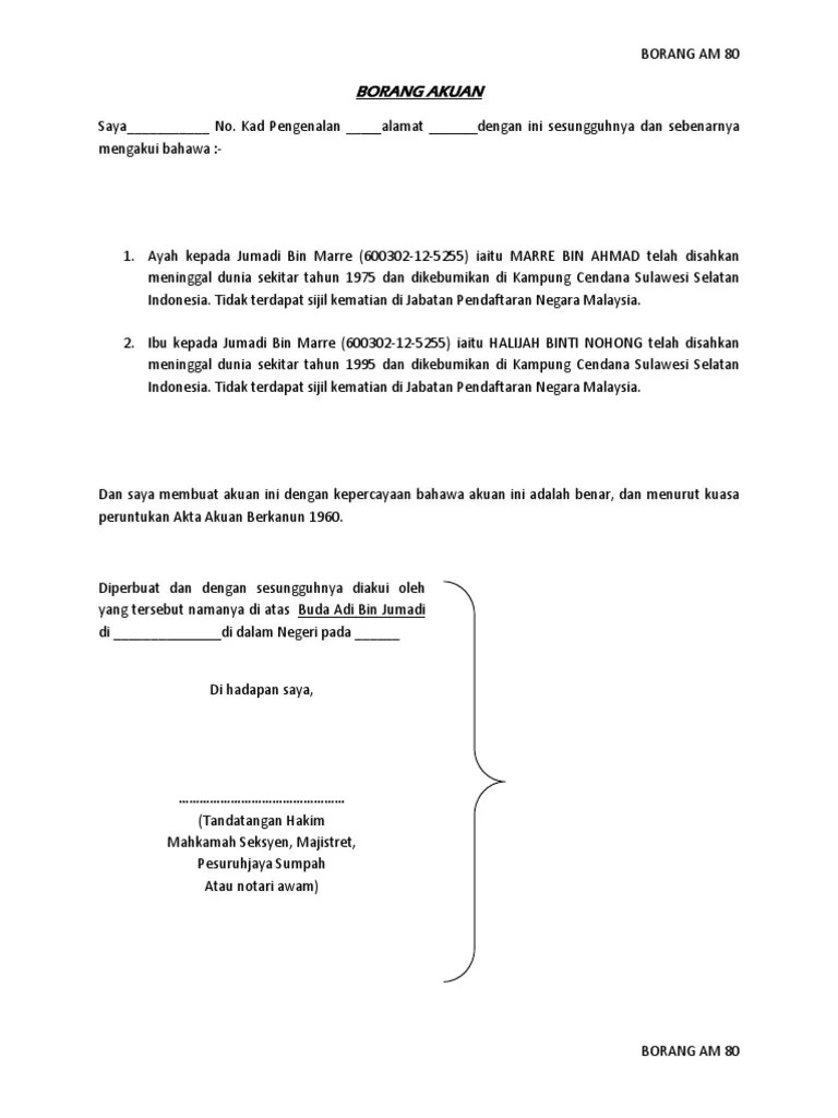 15 Contoh Surat Akuan Sumpah Jpn