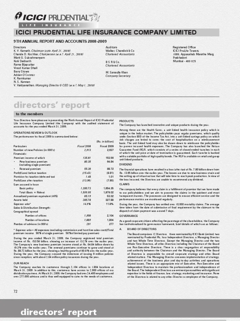 ICICI Prudential Life Insurance AR09 Board Of Directors Risk Management