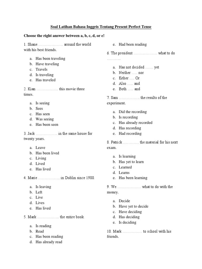 Soal Online Bahasa Inggris Tenses
