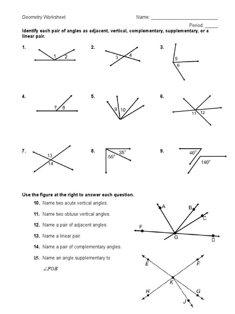 Angle Pairs Worksheet