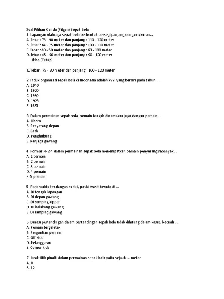 Soal Pg Dan Jawaban Tentang Sepak Bola - Kumpulan Contoh Surat Dan Soal Terlengkap