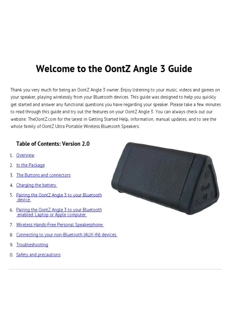 Oontz Angle 3 Manual PDF 2.0 | PDF | Bluetooth | Usb
