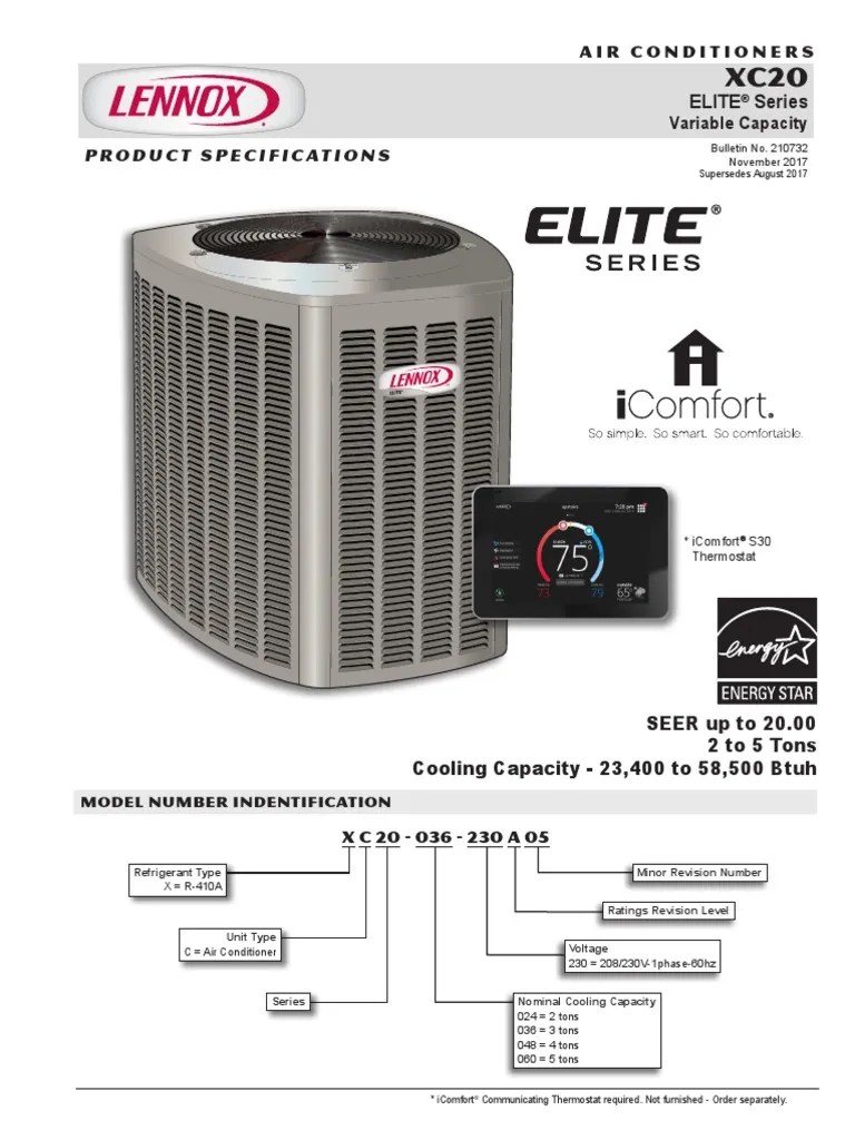Catologo Lennox Xc20 Elite Series PDF Air Conditioning Thermostat