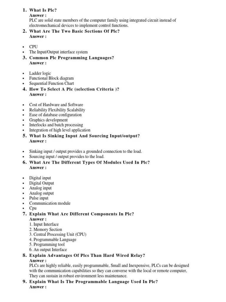 PLC Interview Question PDF Programmable Logic Controller Input/Output