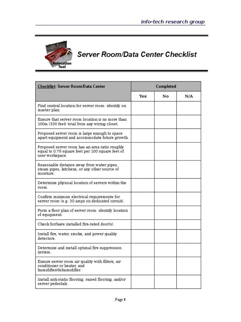 Checklist Server RoomData Center