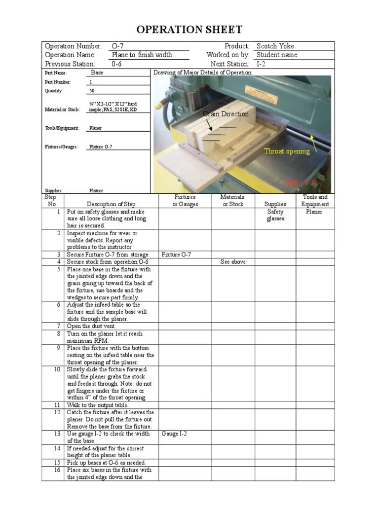Sample Operation Sheet PDF Industries Machines