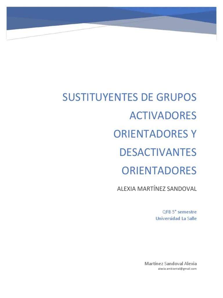 Sustituyentes de Grupos Activadores y Desactivantes