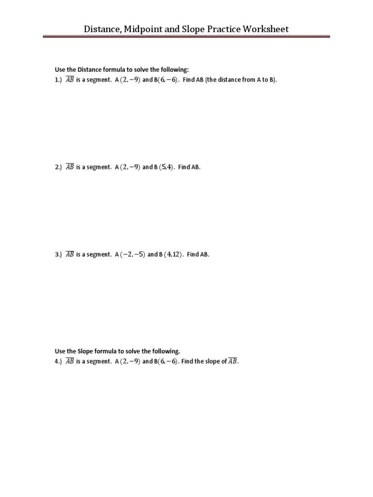 Distance And Midpoint Worksheet