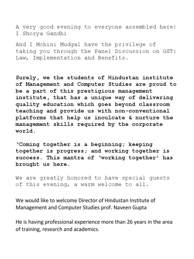 Anchoring Script_Panel Discussion1 Professor Doctor Of Philosophy